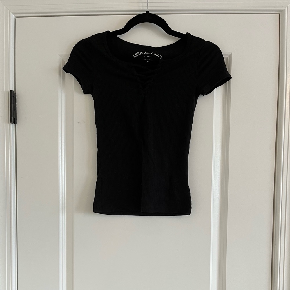 Aeropostale Seriously Soft Black Lace Up Top